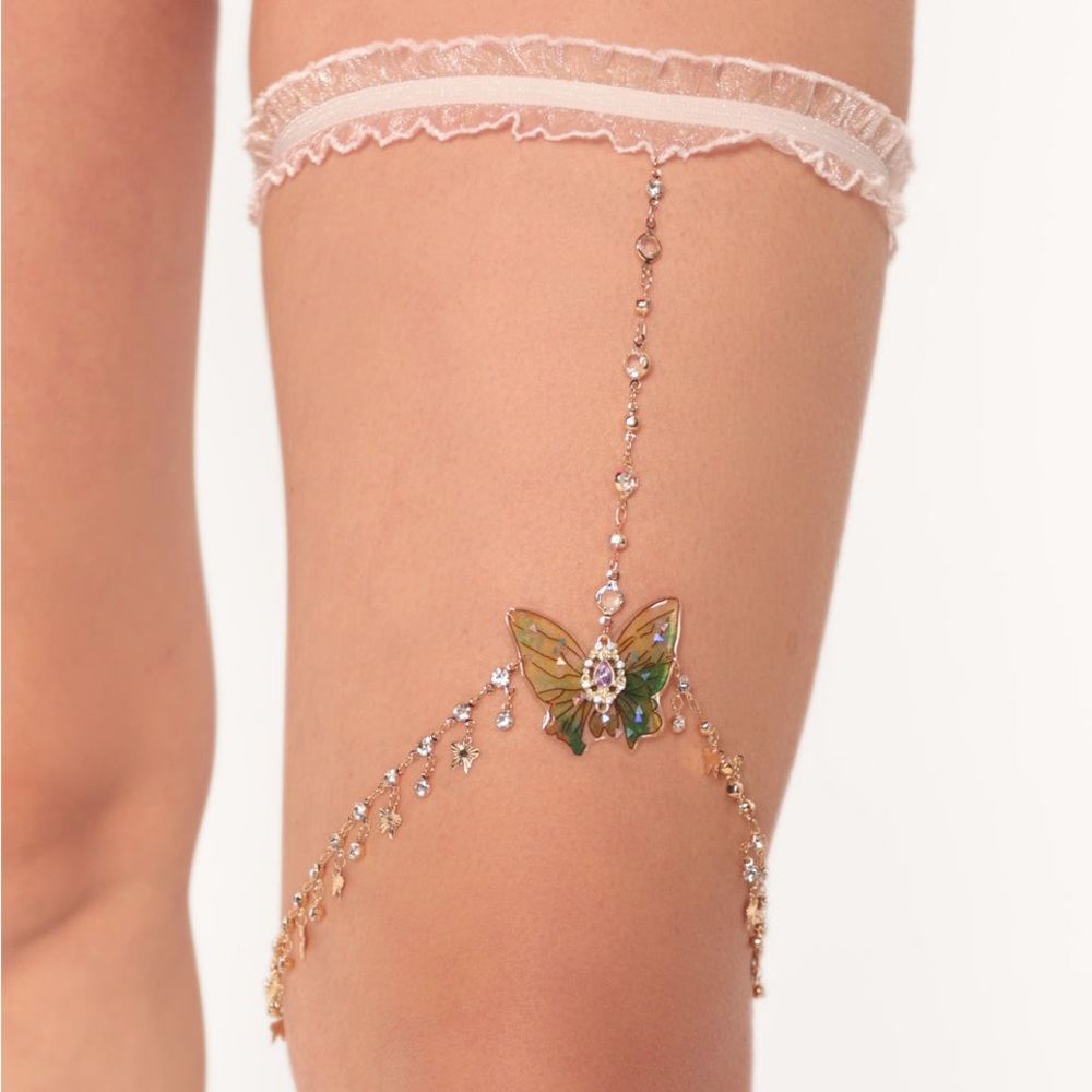Single Butterfly Leg Garter with Crystals